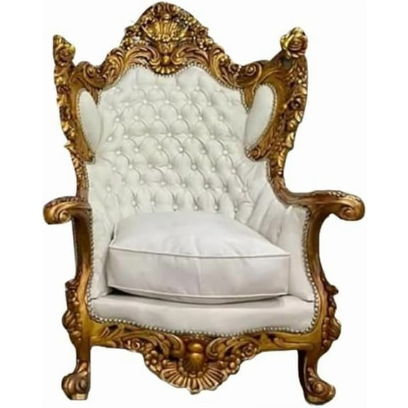 White Leather French Chair/Gold Leaf Chair
