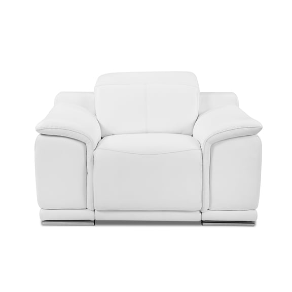 White Leather Power Recliner With Port - 3-layer High Foam Kiln-dried Hardwood & Reinforced Blocks Stainless Steel Legs Solid Brazilian Wood Frame