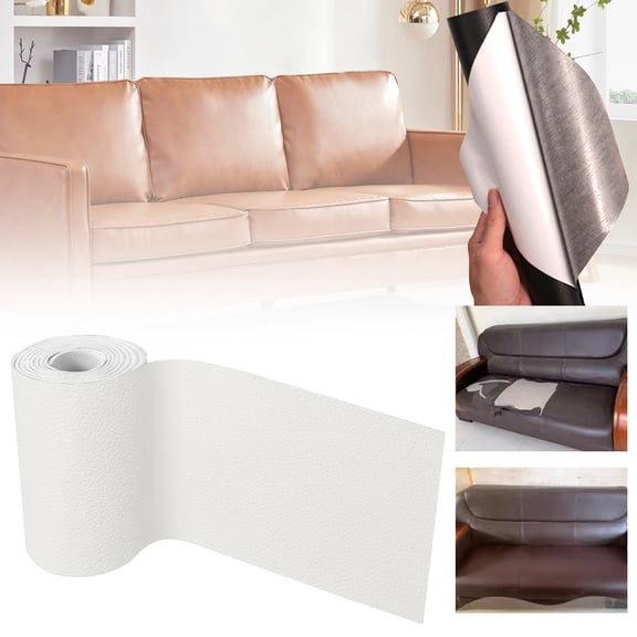White Leather Repair Patch Self Adhesive Vinyl Repair Tape 7.87x11.02 Inch Waterproof Furniture Repair Patch Couch Sofa Fix DIY Cuttable Leather Covering Patch