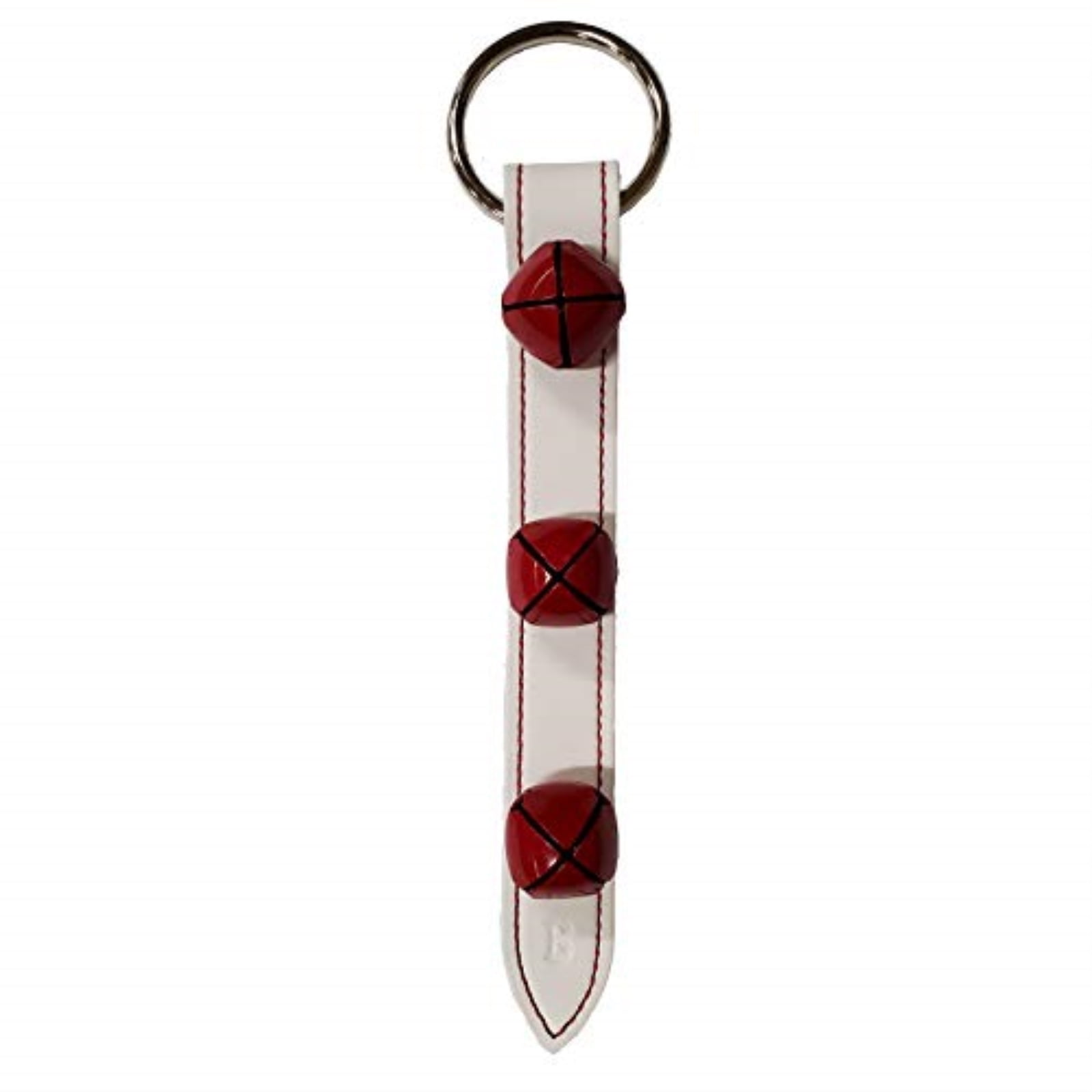 White Leather Strap with 3 Red Bells Sleigh Bell Door Hanger 12 Inch Made in USA