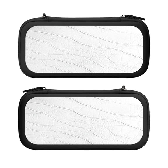 White Leather Texture (3), Carrying Case For Nintendo Switch & OLED Version, Eva Lightweight Shockproof Protective Pouch Case for Game Console & Accessories with 10 Game Card Slot & Wristband, Black