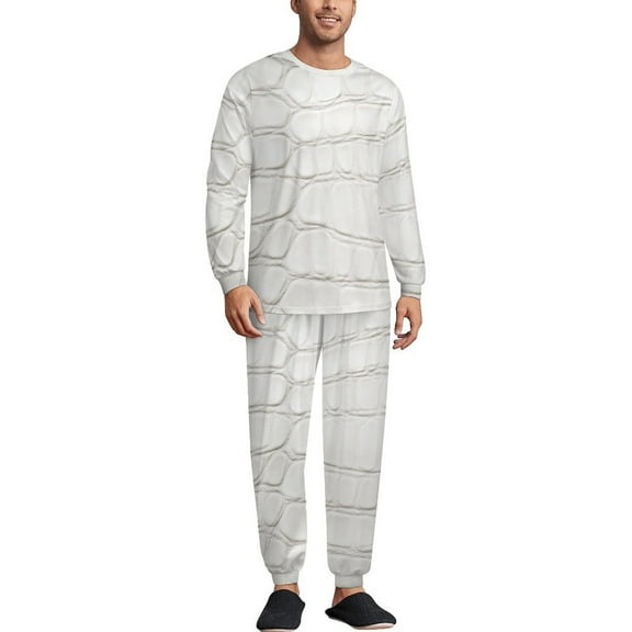White Leather Texture Men's Pajama Set Sleepwear Pjs Lightweight Long Sleeve Crewneck Shirts and Bottoms Soft Comfy Sleep Sets L