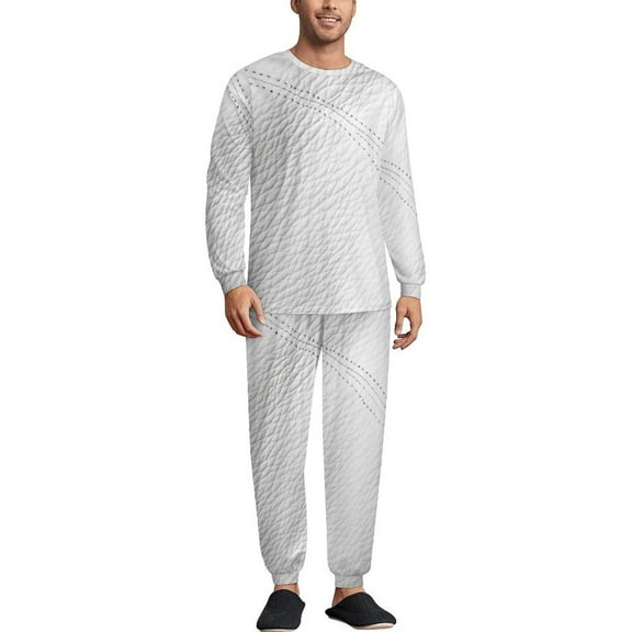 White Leather Texture Men's Pajama Set Sleepwear Pjs Lightweight Long Sleeve Crewneck Shirts and Bottoms Soft Comfy Sleep Sets XS