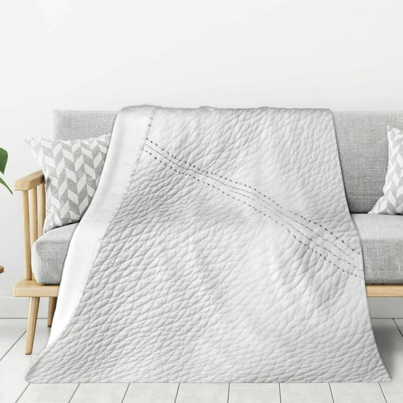 White Leather Texture Throw Blanket for Stylish Warm Winter Cabin Ultra-Soft Micro Fleece Blanket, Premium Microfiber, Silky Soft, Plush, Warm and Lightweight for Couch, Sofa, Bed - 60"X50"