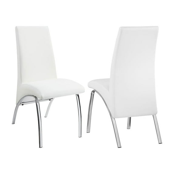 White Leatherette Side Chairs (Set of 2) - Chrome Legs, 19" Seat, Modern Dining Chairs, Faux Leather, Curved Design, for Dining Room or Kitchen
