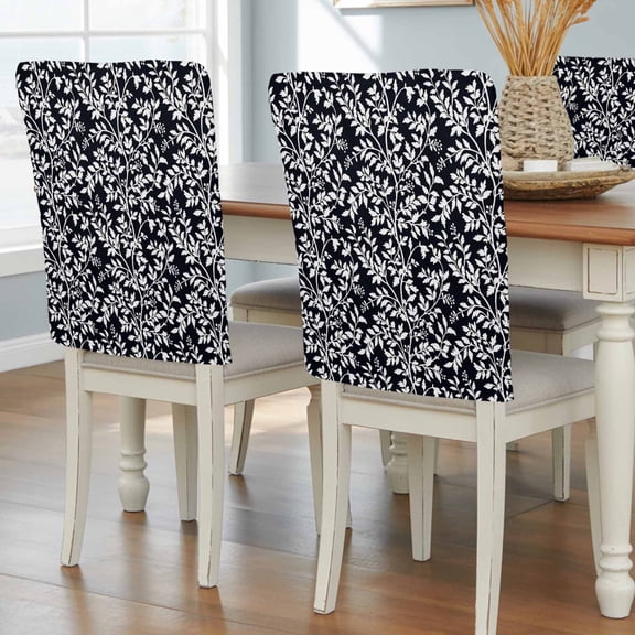 White Leaves Floral Seamless Chair Covers Set of 8 Overlay Botanical on Black Chair Back Covers Stretch Removable Washable Slipcovers Protector for Dining Room Kitchen Party Decor
