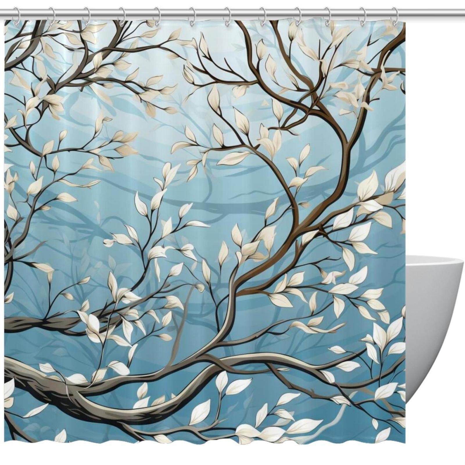 White Leaves and Branches Shower Curtain for Bathroom, Aesthetics