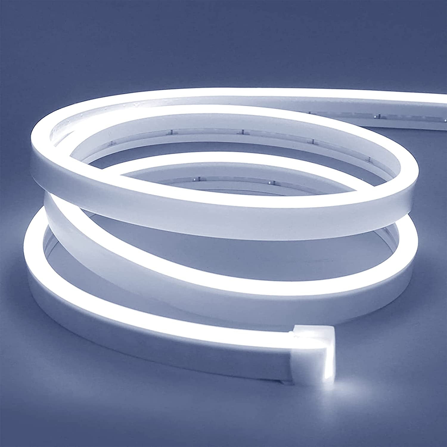 White Led Strip Lights, 16.4ft/5m Neon Light Strip, 12V Flex Waterproof Neon LED Strip Silicone LED Neon Rope Light for Kitchen Bedroom Indoor Outdoor Decoration（Power Adapter not Included