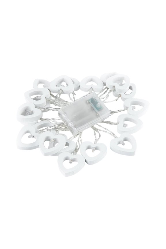 White Led Wooden Heart Shaped String Lights In A Bright Shade With Battery Power For Valentines Day Decorations And Festive Pendants 78.74 Inches Length Decorative Illumination For Romanti