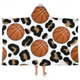 thumbnail image 1 of White Leopard Basketballs Pattern Hooded Bath Towel，50"x30" for Ages 3 To 12 Kids, Quick Dry Lightweight Soft Microfiber Hood Beach Towel Cover Up for Kids, 1 of 7
