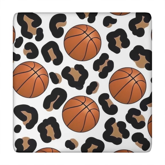 White Leopard Basketballs Pattern Square Fitted Tablecloth with Elastic Edge,Square Table Cover,Washable Elastic Table Cover for Home Kitchen Party Decor 34"x34"