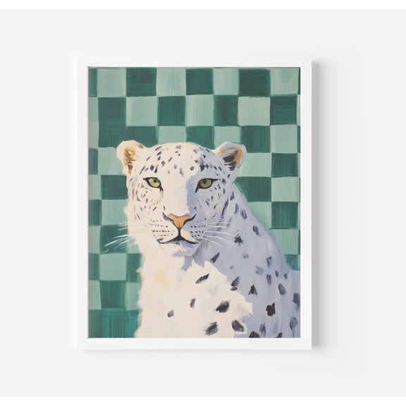 White Leopard Poster Retro Big Cat Boho Wall Art, Unframed Canvas Size 24x36 F03.1.19l865
