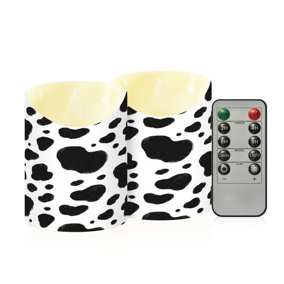 White Leopard Print Flameless Candles 2 PCS with Remote Realistic Moving Flame LED Tapered Pillar Set for Home Decor