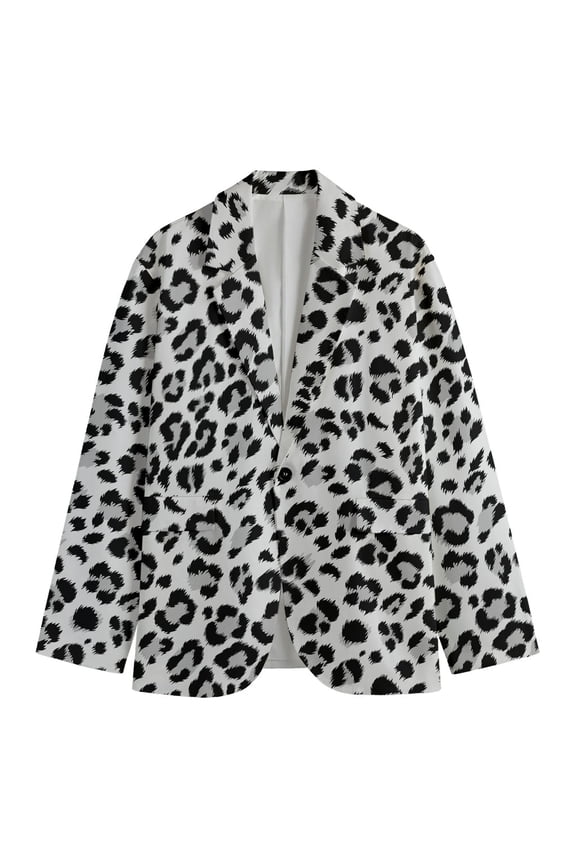 White Leopard Print Men'S Blazer, Wide Animal Fun Novelty Blazer