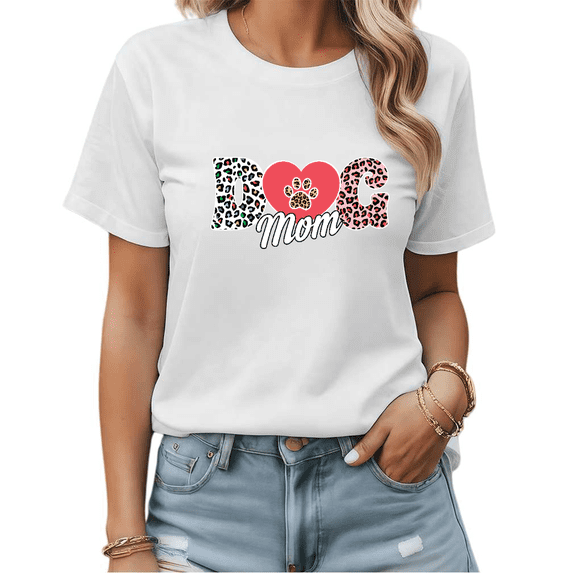 White Leopard Print Tshirt Graphic Tees Shirts S-5XL Dog Mom Casual Tops