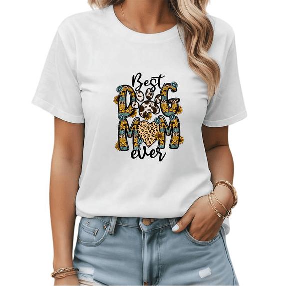 White Leopard Print Tshirt Graphic Tees Shirts S-5XL Dog Mom Mom Shirt Tops