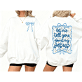 thumbnail image 1 of White Let Me Tell You About My Jesus Blue Bow Floral Crewneck Christian Faith Religious Belief Inspirational Message Casual Wear Tops S-3XL, 1 of 5
