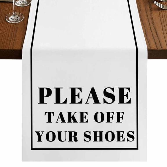 White Letter 48 Inch Table Runner, Modern Minimalist White Text Striped Farmhouse Dresser Scarf Cotton & Linen Tablerunner for Dining/Kitchen Island/Holiday Party Décor 13" x 48"