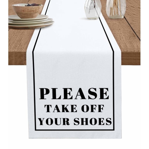 White Letter Burlap Cotton Table Runner 13x120 Inches Long, Modern Minimalist White Text Striped Farmhouse Table Runners, Outdoor Dining Tablecloths Decor for Baby Shower/Party/Wedding