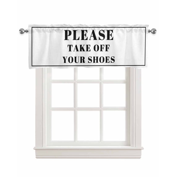 White Letter Kitchen Valances for Windows Farmhouse Linen Window Valance Curtain for Living Room Window Treatment Modern Minimalist White Text Striped Valance Rod Pocket Topper Drape, 54 x 18 Inch