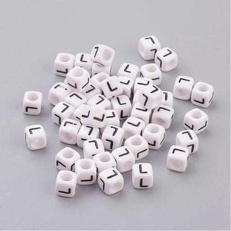 White Letter L Acrylic Cube Beads Horizontal Hole Size: about 6mm wide 6mm long 6mm high hole: about 3.2mm about 300pcs/50g