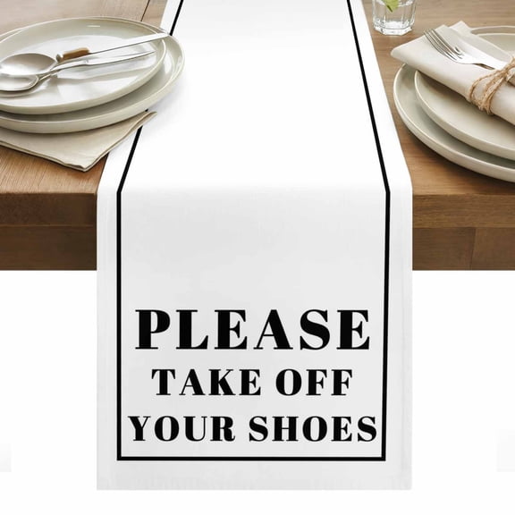 White Letter Table Runner - 36 Inch Long, Kitchen Dining Table Runner Dresser Scarves, Modern Minimalist White Text Striped Farmhouse Decor for Coffee Tables Wedding Party Banquet