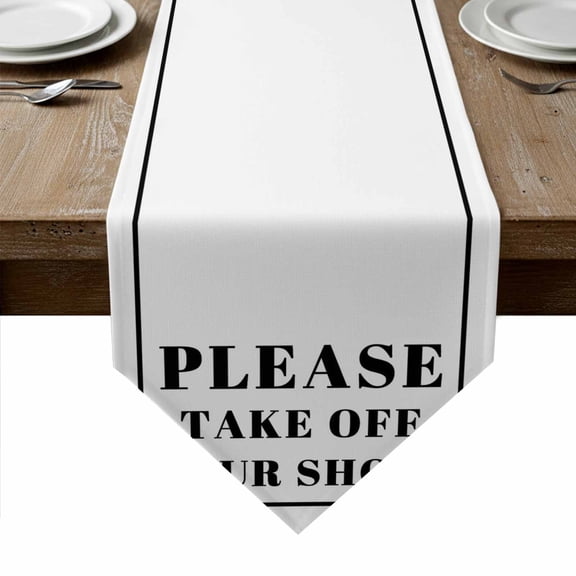 White Letter Table Runner Linen Burlap Table Runner 48 Inches Long Modern Minimalist White Text Striped Dresser Scarves for Kitchen Island Coffee Dining Room Party Holiday Decoration 13"x48"