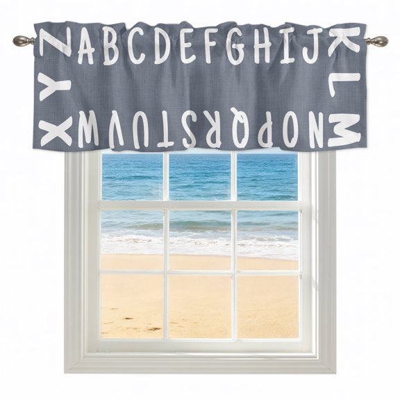 White Letters Kitchen Valances for Windows 42x12 Inch Kitchen Curtains Valances Rod Pocket Modern Minimalist Style Sky Grey Bathroom Window Valances for Window Treatment Decor