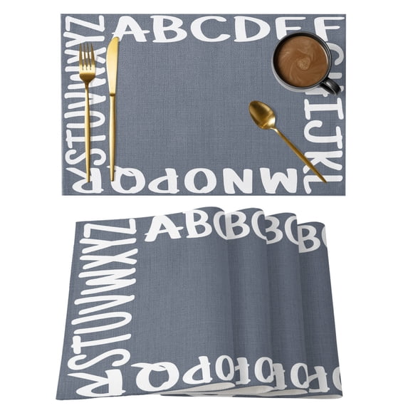 White Letters Placemats Set of 8 Modern Minimalist Style Sky Grey Place Mats Indoor Wipeable Table Mats Washable Cloth Dining Table Placemats for Kitchen Holiday Party Home Decor 13x19 Inch