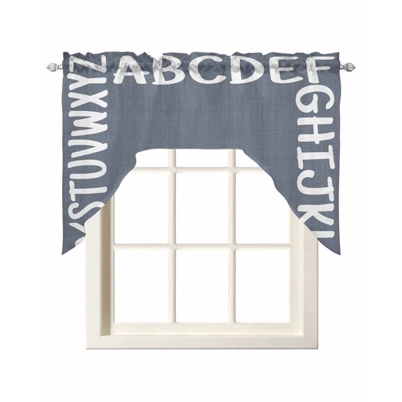 White Letters Swag Curtains for Kitchen Modern Minimalist Style Sky Grey Valances for Windows Rod Pocket Small Window Treatment Short Topper for Cafe Bedroom Bathroom Living Room Decor 56x36 Inch