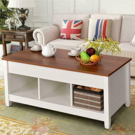 White Lift Top Coffee Table Hidden Storage Compartment And Shelf