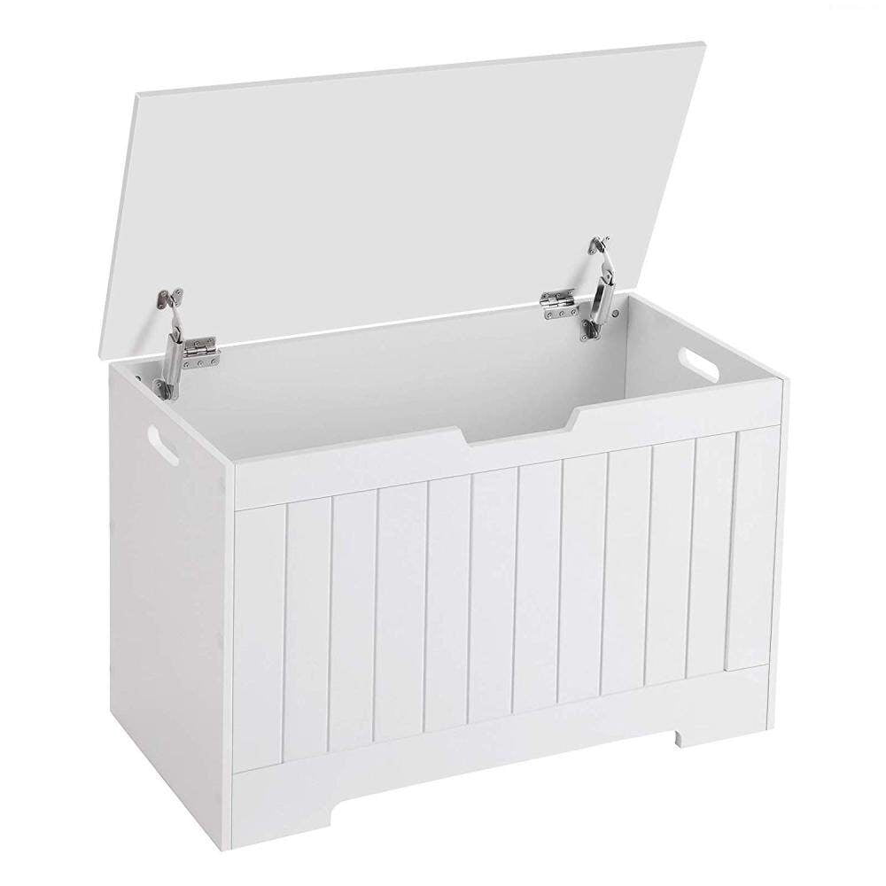White Lift Top Entryway Storage Chest/Bench with 2 Safety Hinge, Wooden ...