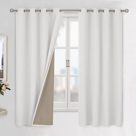 Off White Light Blocking Drapes 63 Inch Length for Bedroom 2 Panel Pair Kit | Linen Textured Thermal Insulation Soundproof Window Drape Drapes featuring Grommet, 52 Inch Wide Each Panel
