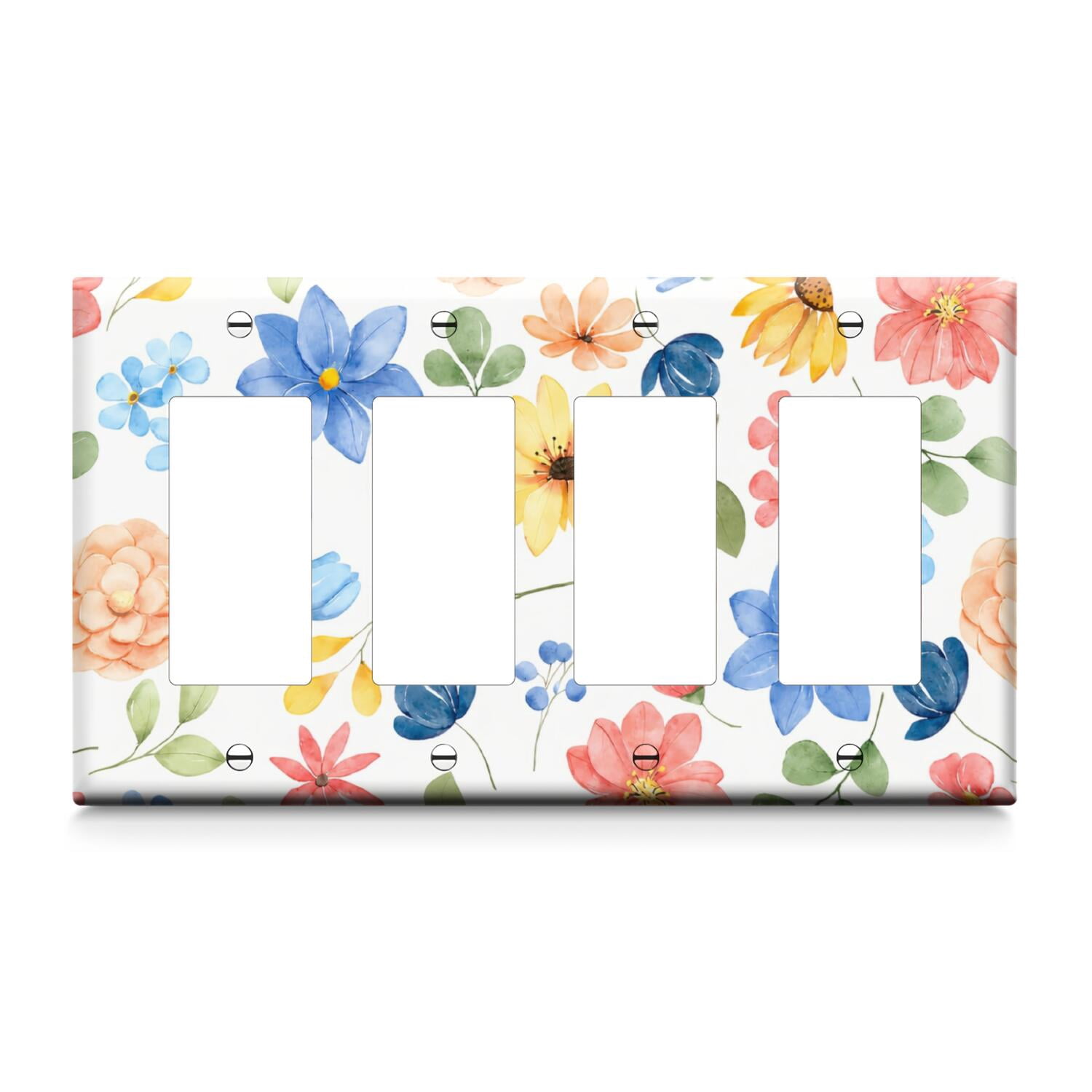 White, Light Blue, Red Garden Floral 4-Gang Switch & Outlet Plate, PC ...