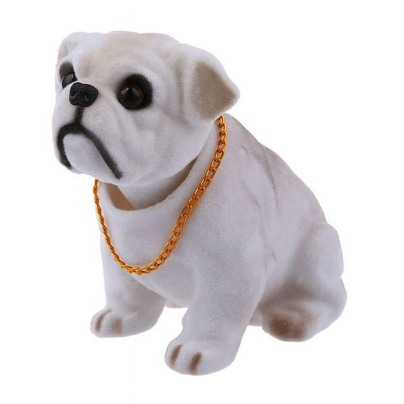 White Light Gray Shaking Head Nodding Bulldog Dog Decoration for Car,1 x Car Nodding Dog 1 x Chain Necklace 1 x Double Faced Adhesive,Light Gray, White