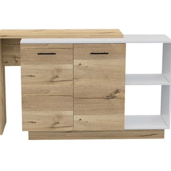 White/Light Oak Color Palette - Shelved Kitchen Island for Dining - Kitchen Auxiliary - High - Quality Usage