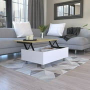 White/Light Oak Finish Lift Top Coffee Table Having Concealed Storage