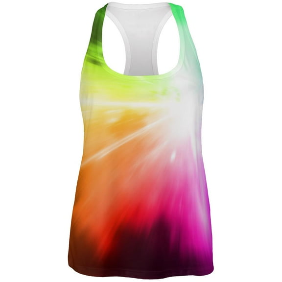 White Light Raver Rainbow All Over Womens Work Out Tank Top Multi 2XL