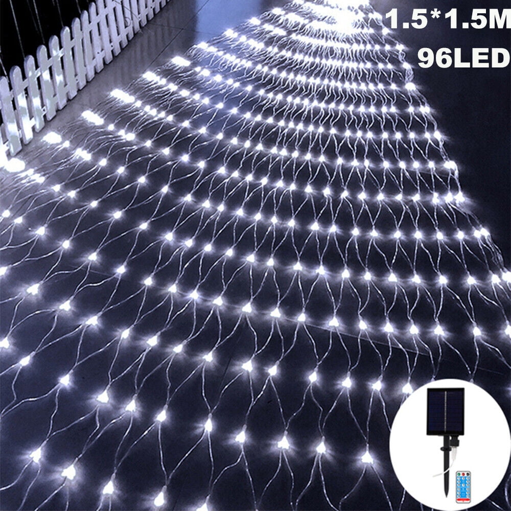 White Light Solar Powered Outdoor Christmas Net Lights 96 LED Mesh