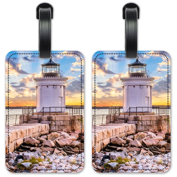White Lighthouse on the Rocks - Luggage ID Tags / Suitcase Identification Cards - Set of 2