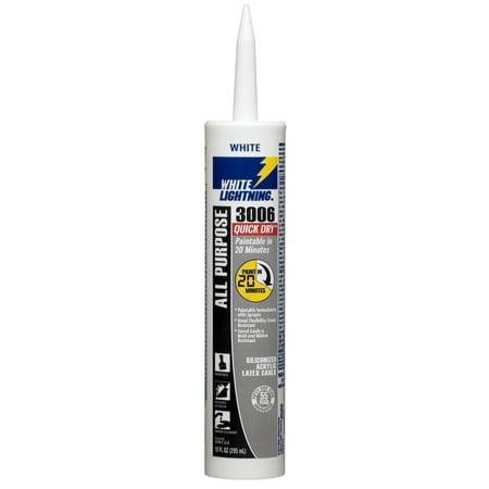 White Lightning 3006 Quick Dry All Purpose Siliconized Acrylic Latex Caulk, White, 10 fl. oz.
