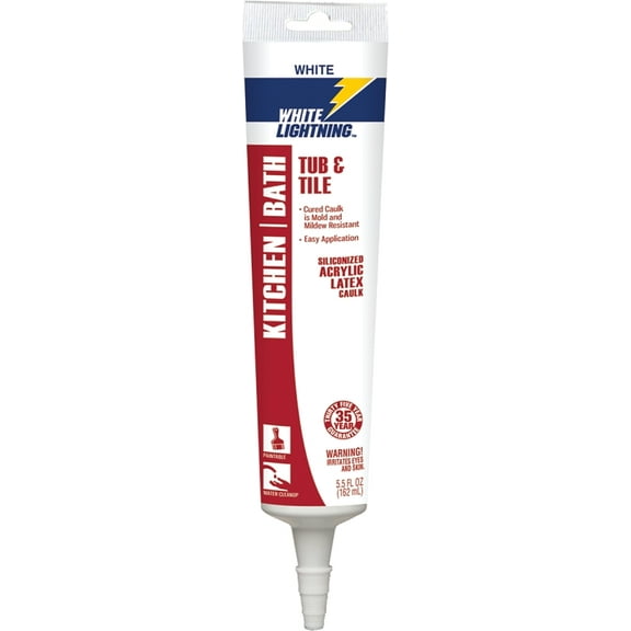 White Lightning Hybrid Caulk,White,Kitchen & Bath W22000005