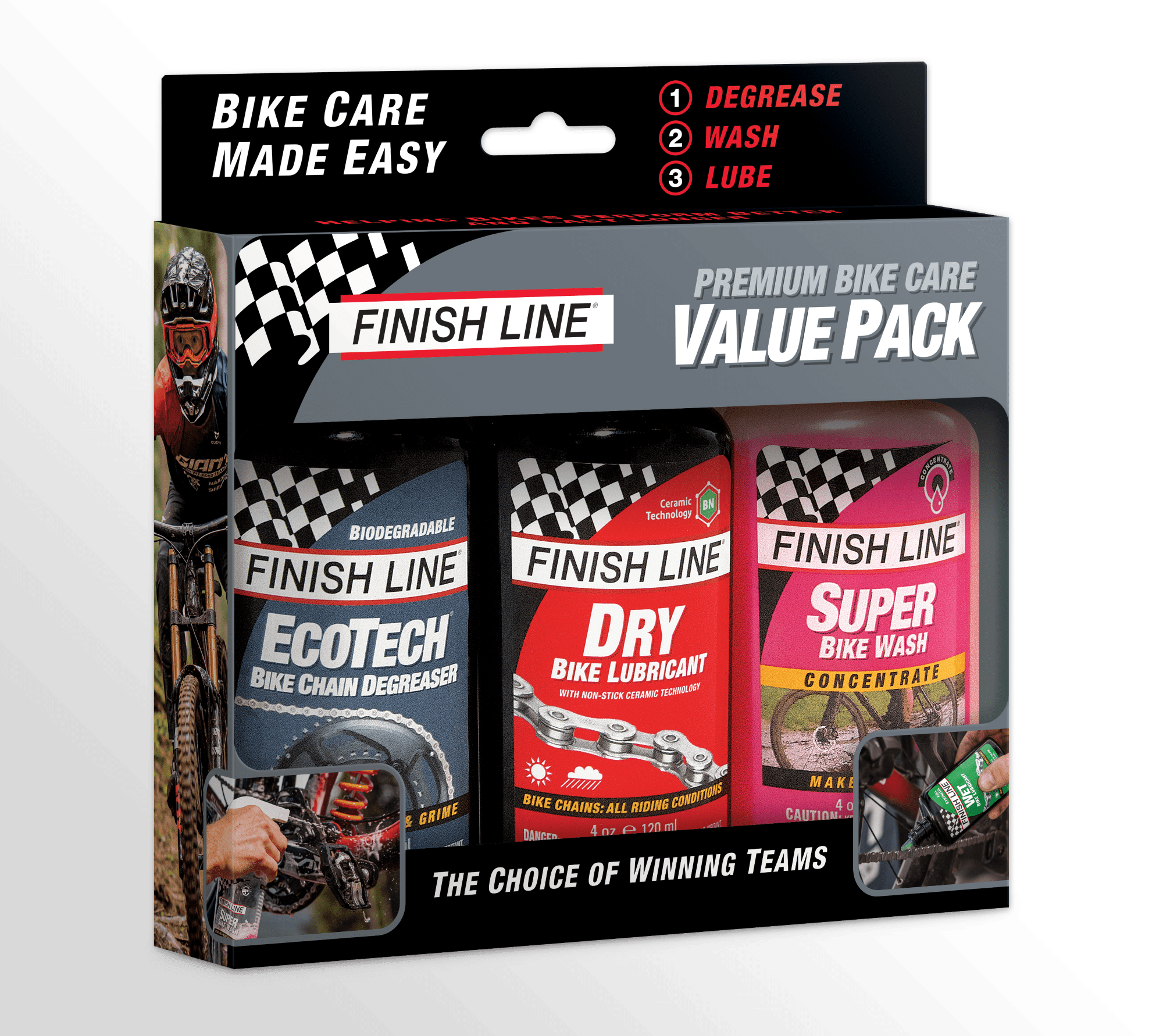 Finish Line Bicycle Cleaner And Degreaser Value Pack, Dry Lube/Degrease/Wash, 4 oz, 3 pack