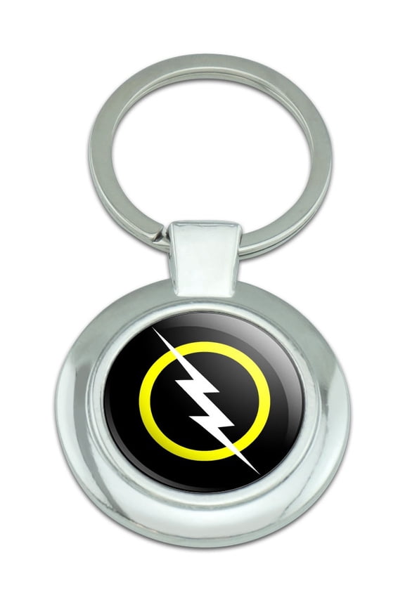 White Lightning Bolt Classy Round Chrome Plated Metal Keychain