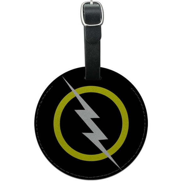White Lightning Bolt Round Leather Luggage ID Tag Suitcase Carry-On