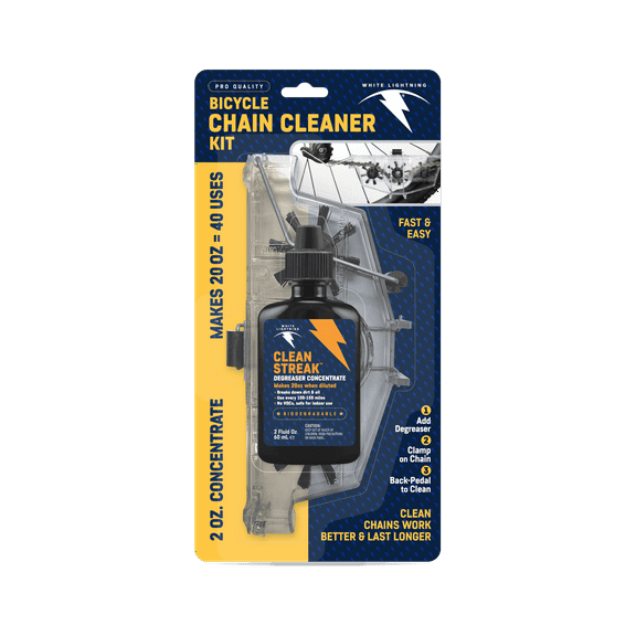 White Lightning Fast & Easy Bicycle Chain Cleaner Kit, 2oz Clean Streak Degreaser Concentrate