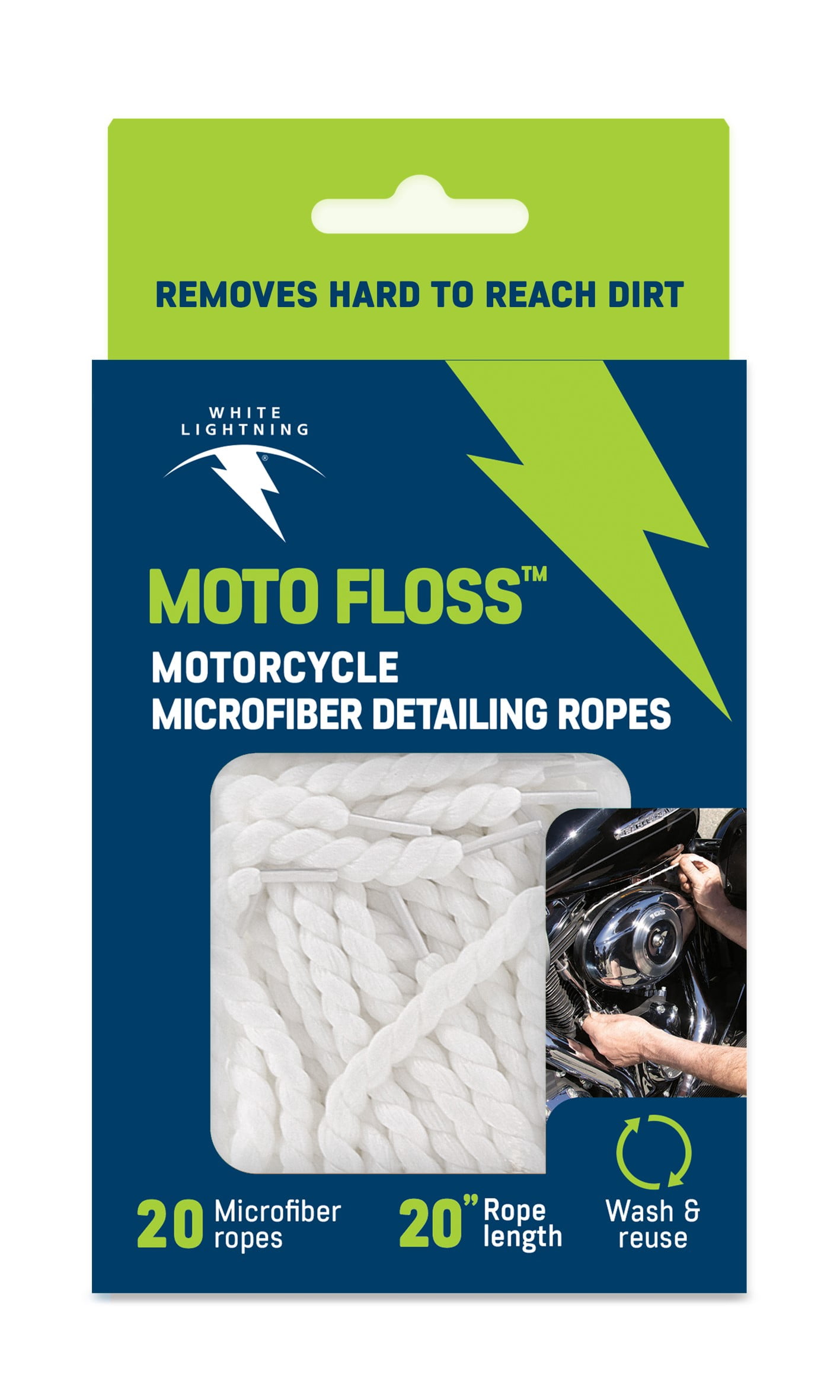 White Lightning Moto Floss Reusable Microfiber Cleaning Ropes, 20 Inch Length, 0.5 Inch Diameter