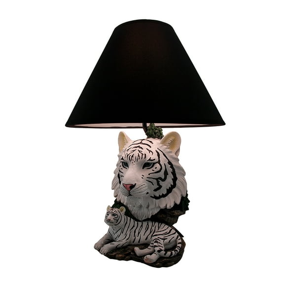 White Lightning Sculptural Tiger Table Lamp w/Black Shade 19 Inch
