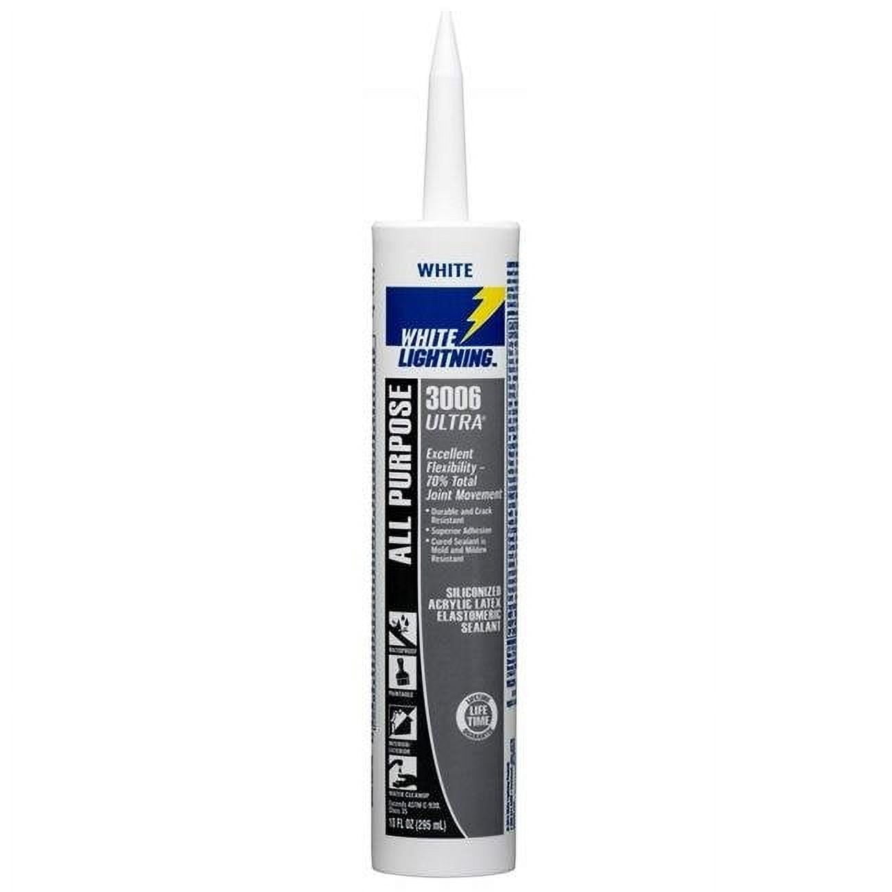 White Lightning W11000010 3006 Ultra Acrylic Caulk Cartridge, White - 10 oz - Pack of 12