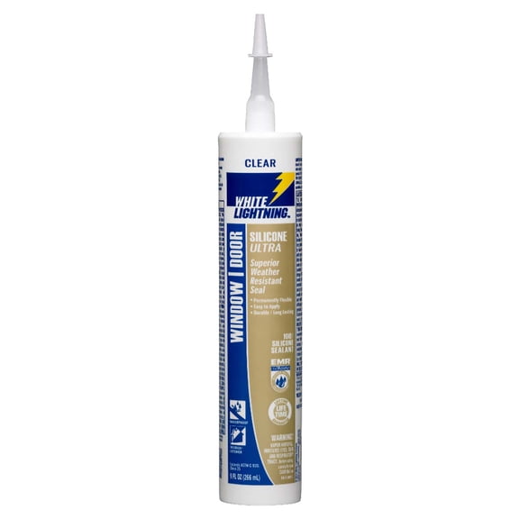White Lightning Window & Door Silicone Ultra Clear Sealant - 9 oz